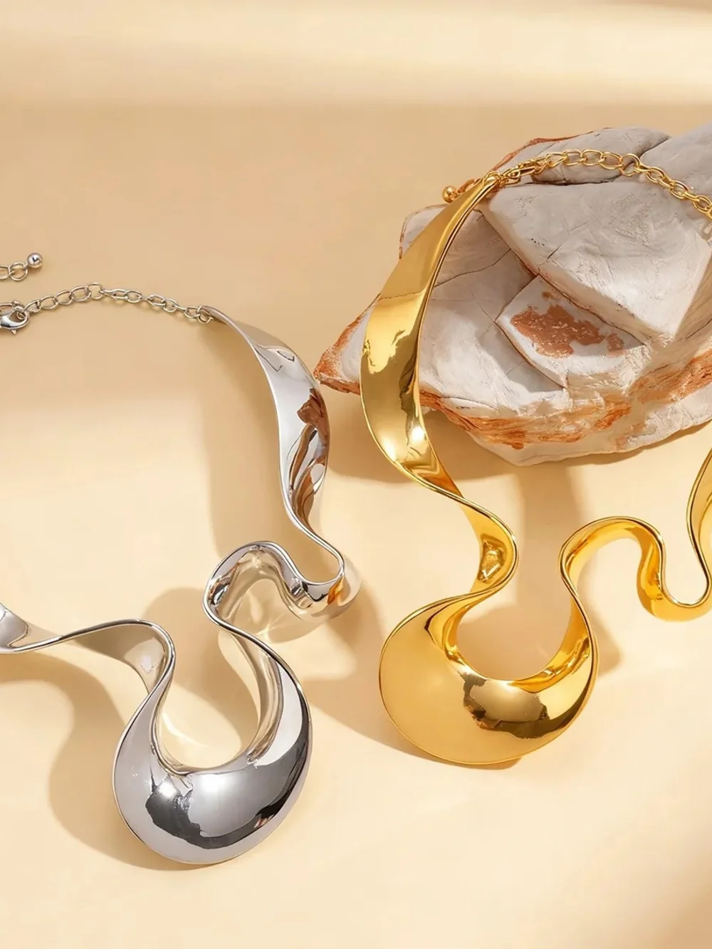 Sculptural Statement Silver Collar Necklace